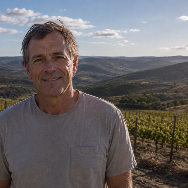 Robert Schneider, Fredericksburg wine tour specialist, standing at a Hill Country vineyard
